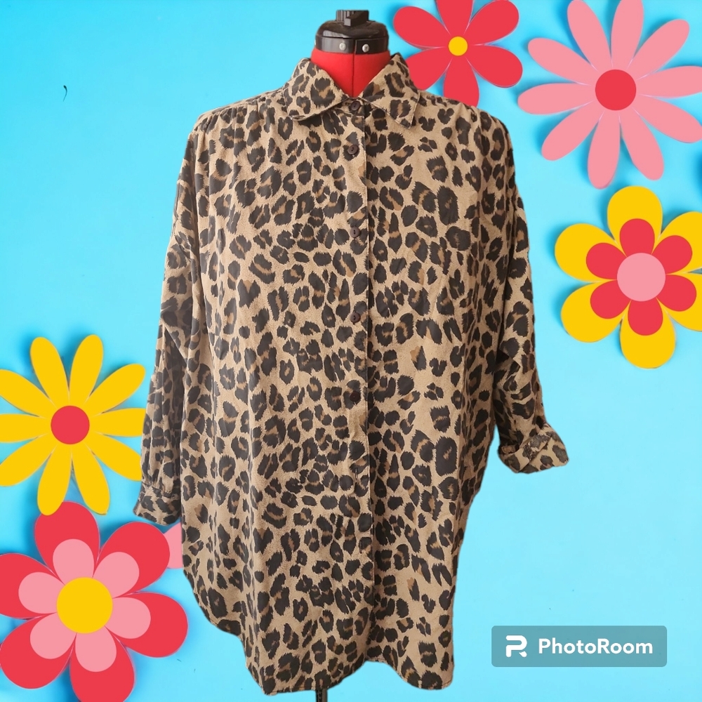Roaman's leopard button down blouse